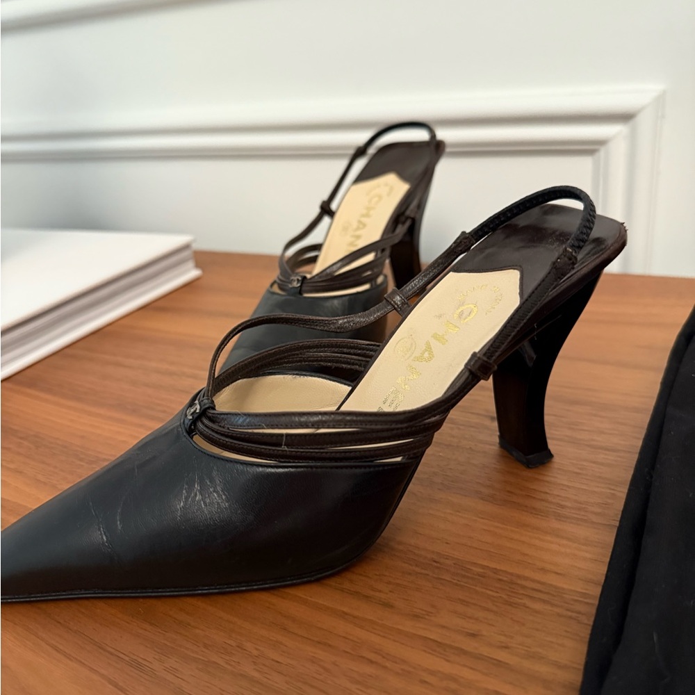 CHANEL Slingback brown heels